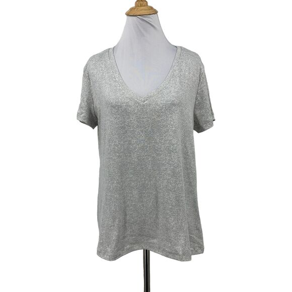Eddie Bauer Sleepwear V Neck Tee Womens S Small Gray Short Sleeve Stretch Shirt - Picture 1 of 10